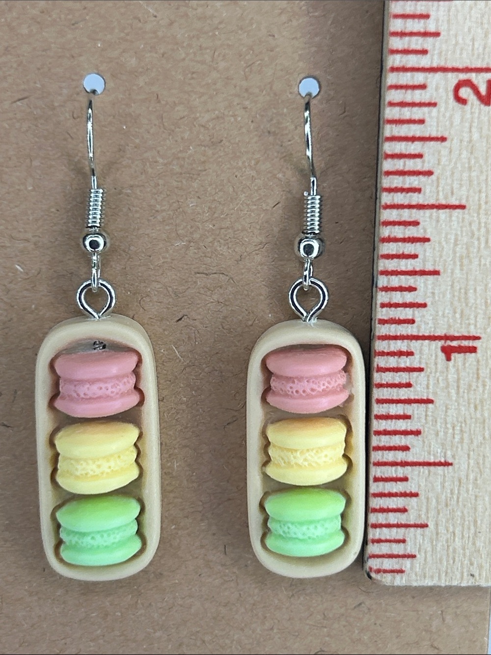 Pastel Macaron Dangle Earrings - Pink, Yellow & Green Fashion Jewelry - Picture 2 of 3